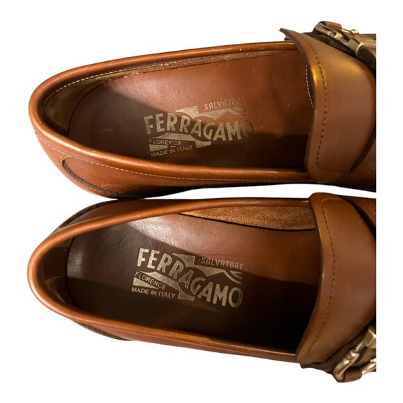 Salvatore Ferragamo Brown Calfskin Leather Loafers with Gancini Ornament - Picture 9 of 10